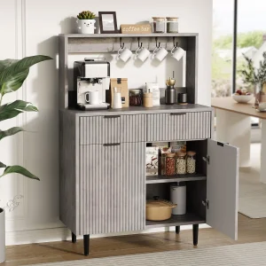 2-Door Sideboard Buffet Cabinet with 2 Drawers, Wood Storage Cabinet - Silver
