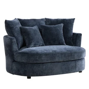 broad blue chair including 5 pillows