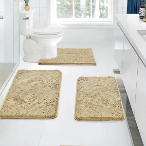 Bathroom Rugs Sets 3 Piece Chenille Toilet Bath Mat Set