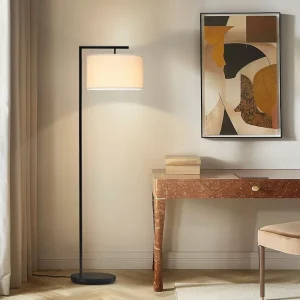 Montage Modern 60 in. Modern LED Super Bright Floor Lamp with White Fabric Drum Shade