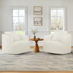 Chenille Swivel Accent Chair with Pillow Set of 2