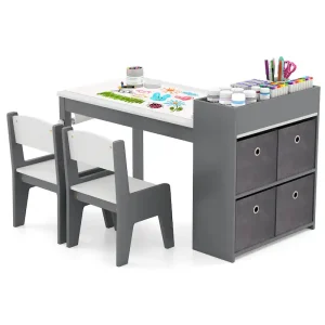 Costway Kids Art Table & Chairs Set with Paper Roll Wooden Craft Study