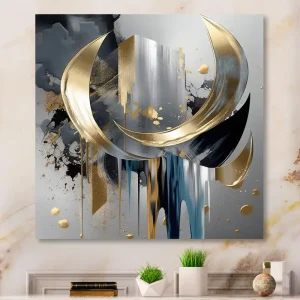 "Abstract Shapes And Lines I" Abstract Marble Metal Wall Art