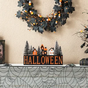 Glitzhome 14"L Halloween Wooden HALLOWEEN Haunted House Table Sign