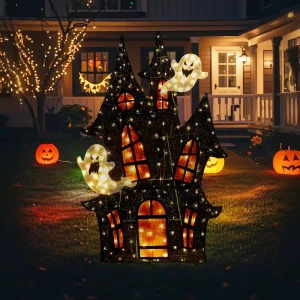 5ft Pre-lit Halloween 2D Haunted House Outdoor Decor with 210 Warm White LED Light