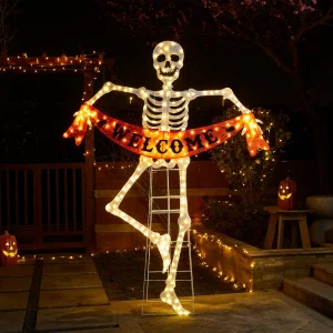 Glitzhome 7ft Pre-lit Halloween 2D Skeleton Outdoor Decor with 220 warm White LED Lights