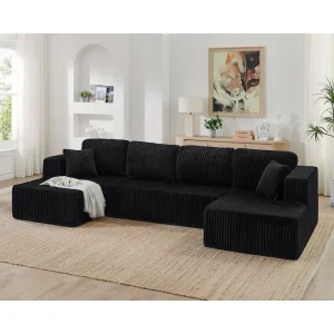 Modular Sectional Sofa Cloud Couch, 132" Boneless Couches for Living Room, Comfy Deep Seat Plush Corduroy Sofa w/Chaise Lounge