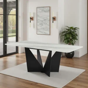 Rectangular Dining Table with White Tempered Glass Table Top - Seats up to 6