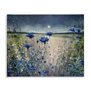 Stupell Blooming Blue Flowers Night Moon Canvas Wall Art by Jennifer Taylor Art