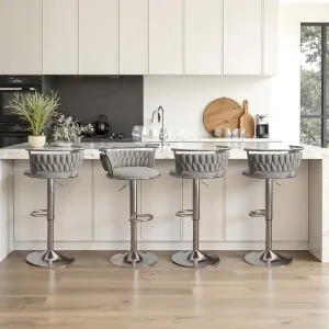 Velvet Upholstered Adjustable Bar Stool Swivel Counter Chair Set of 2