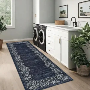 Washable Rug Modern Floral Print Bordered Runner Rug Stain Resistant Throw Carpet Brand: Garvee